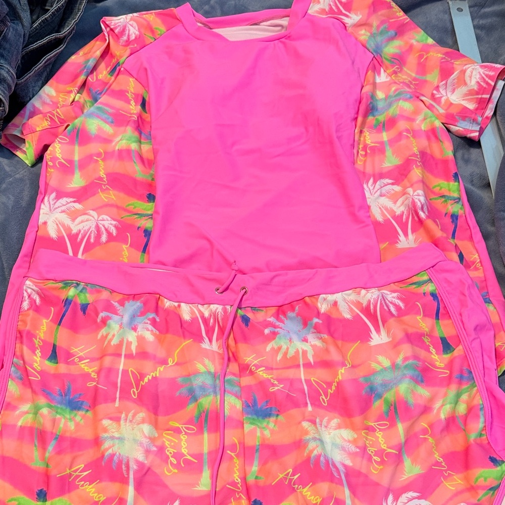 Pink and White Tropical Swimsuit